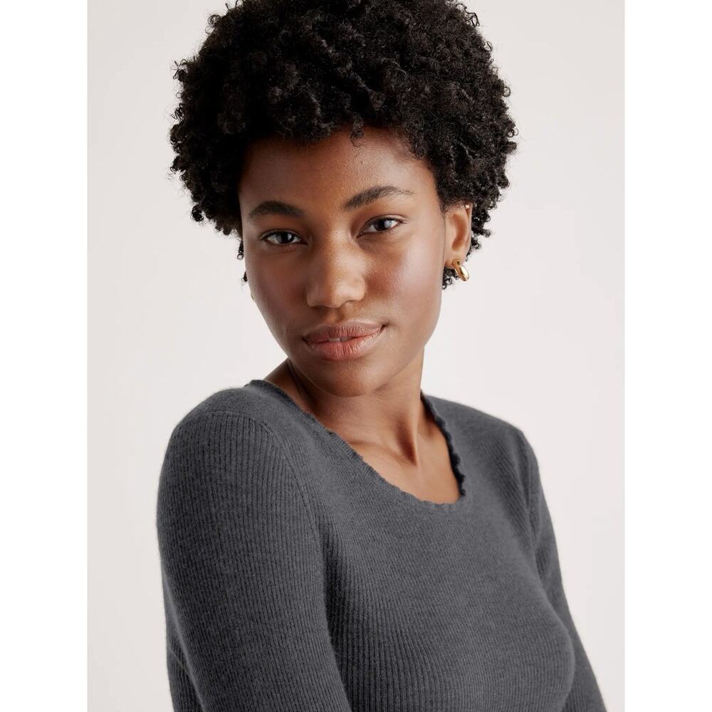Quince Featherweight Cashmere Ribbed Crewneck Sweater/Charcoal Large - Picture 13 of 13